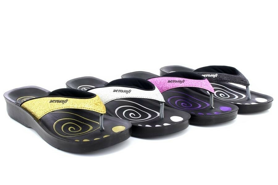 PANTOFOLA D’ORO Aerosoft Ladies Orthopedic Glitter Toe Post Slip On Sandali