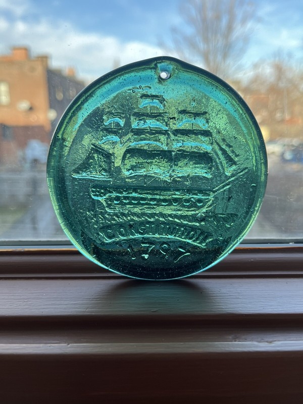 USS ConstitutionSuncatcher, hand pressed, recycled glass, Old Hancock Glassworks