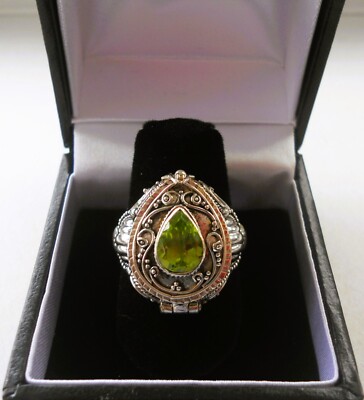 Handmade Sterling Silver Peridot Tear Drop Poison Ring - Sizes 6-7-8