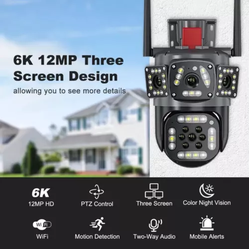 10X Zoom 12MP WIFI IP Outdoor Cameras Three Lens Three Screen Camera 6K PTZ CCTV - Picture 1 of 16