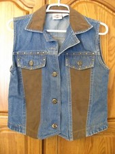 Rod's Denim Blue W/brown, Studs, Jean Vest, Size Small