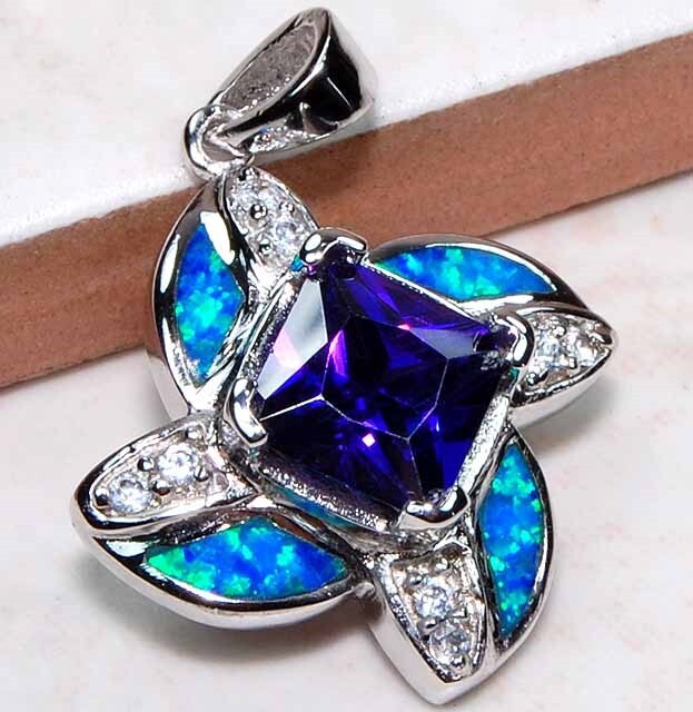 Amethyst & Australian Opal 925 Solid Sterling Silver Pendant GA8