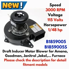 B1859005 Draft Vent/Inducer Motor Blower Fan for Goodman Jakel Janitrol Furnace