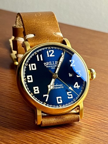 Brillier Watch Company Airborne BR-18 Automatic Pilot Wristwatch Blue/Gold/Brown