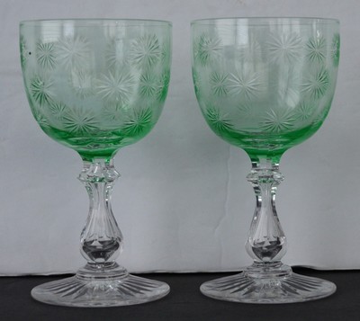 Pitkin Brooks Cut Canadian Thistle Apple Green Wine Goblets (2)
