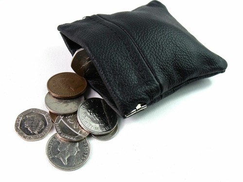 BOLSO DE MONEDAS DE CUERO GENUINO NEGRO BOLSO BILLETERA SOPORTE PARA TARJETA DE CRÉDITO EFECTIVO - Imagen 3 de 10