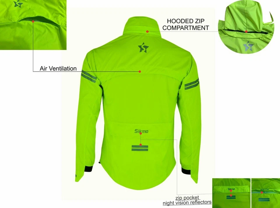 Mens Cycling jacket Hooded rain jackets water resistant wind breaker bike coat - Image 4 of 4