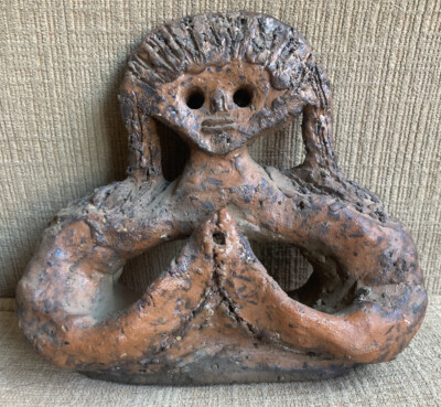 置物 Primitive Sculpture Vintage Collectible Primitive Native Tribal Sculpture Clay Face