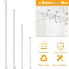 4 Sizes Tension Curtain Rod Spring Load Adjustable Curtain Pole Heavy-Duty Steel