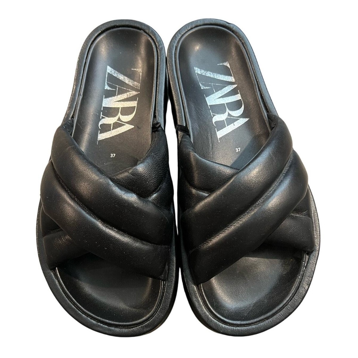 Zara Black Slides with Brown Trim Crisscross Straps CRISSCROSS SANDALS - Black | ZARA United States main image 2