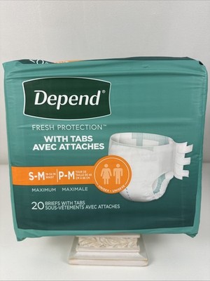 Depend Maximum Protection with Tabs Incontinence Briefs, S/M, 20 Count