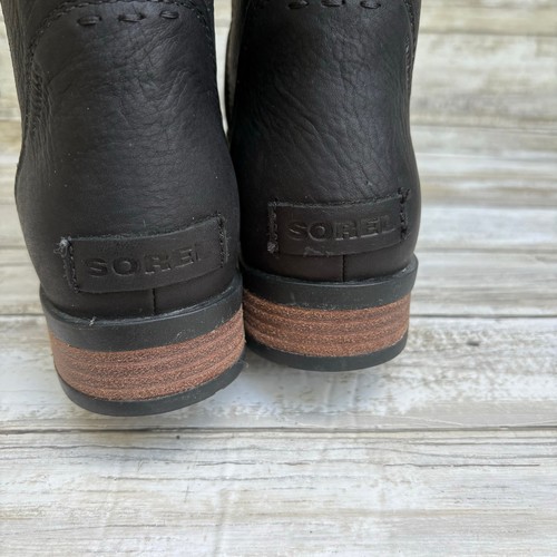 Sorel Emelie Tall Riding Boots Sz 7.5 Black Pebbled Leather Block Heel Buckle - Picture 8 of 14