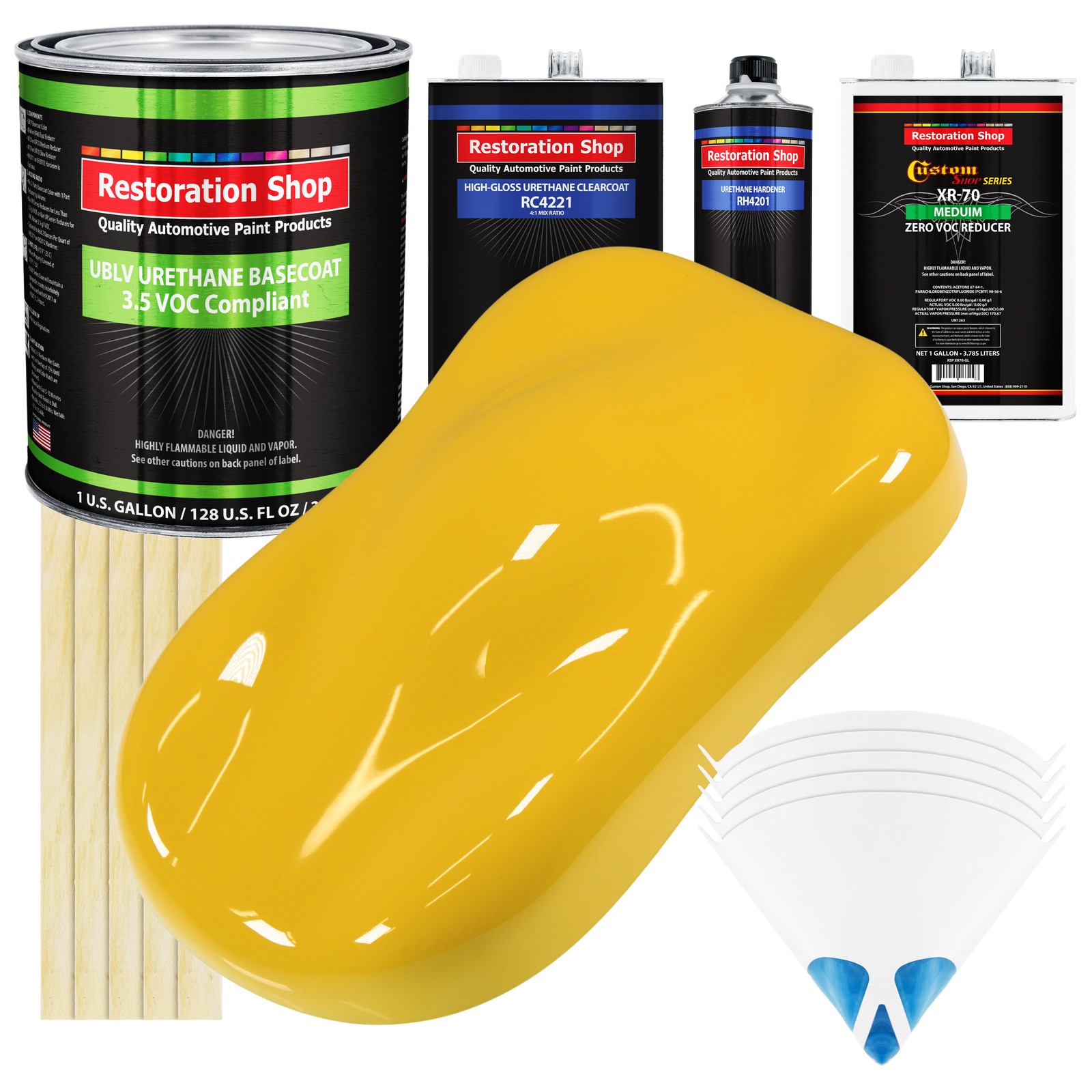 INDY YELLOW Gallon Low VOC Urethane Basecoat Clearcoat Auto Paint Kit