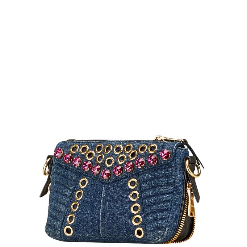 MIUMIU Indigo Blue Bejeweled Denim Shoulder Bag Used image 2