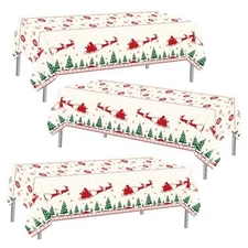  3 Pcs Christmas Tablecloth, Red Snowflake Reindeer Table Cloths Xmas Tree 
