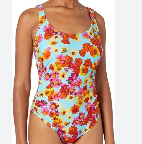 $98 Kenneth Cole Reaction Women's In the Garden Side Ruched Swimsuit sz M Multi - Picture 2 of 11