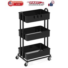 Simple Houseware 3-Tier Heavy Duty Metal Utility Rolling Cart, Black