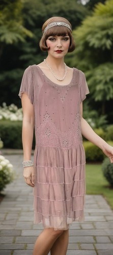 Antique 1920s Garden Party Dress Embellished Beads Rhinestones Attached Lining S - Picture 2 of 17
