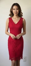 #172 Tahari Red Lace Mid Dress Size  8