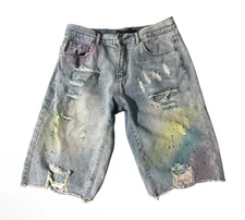 Amiri Bleached Distressed PAINTER Denim Shorts Sz 34 