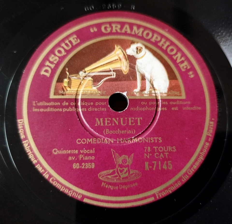 10" 78rpm COMEDIAN HARMONISTS - Perpetuum Mobile / Menuet - French DG K 7145 EX+ - Photo 3/4
