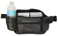 New Black Solid Leather Fanny Pack Travel Waist Belt Bag Pouch Cell Phone Holder
