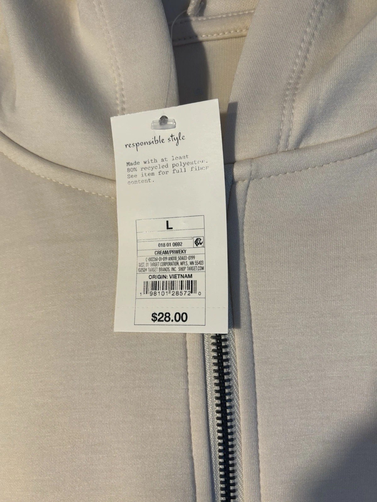 OFF WHITE Felpa con cappuccio e zip cropped donna A New Day colore panna nuova con etichetta grande morbida elasticizzata