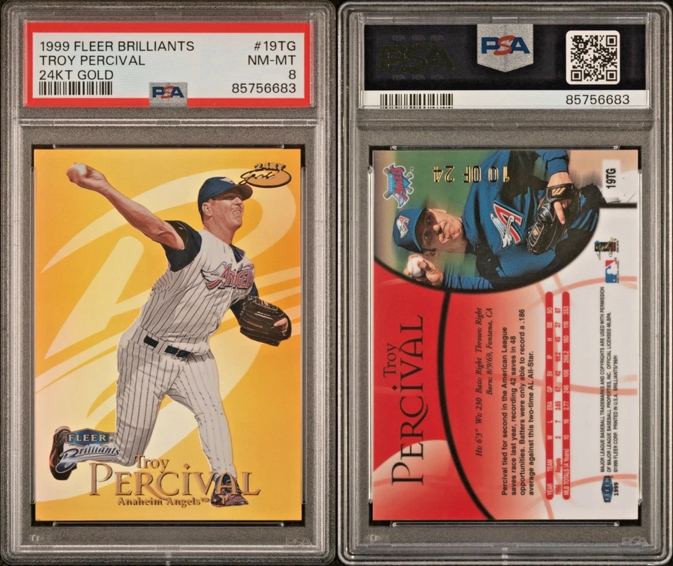 TROY PERCIVAL 1999 Fleer Brilliants 24KT золото 10/24 PSA 8 (Pop 2: 0 выше) - Изображение 3 из 3