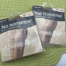 2 Pair Vintage No nonsense Endurance Thigh Highs Beige Sheer Toe Hosiery NIP M/L