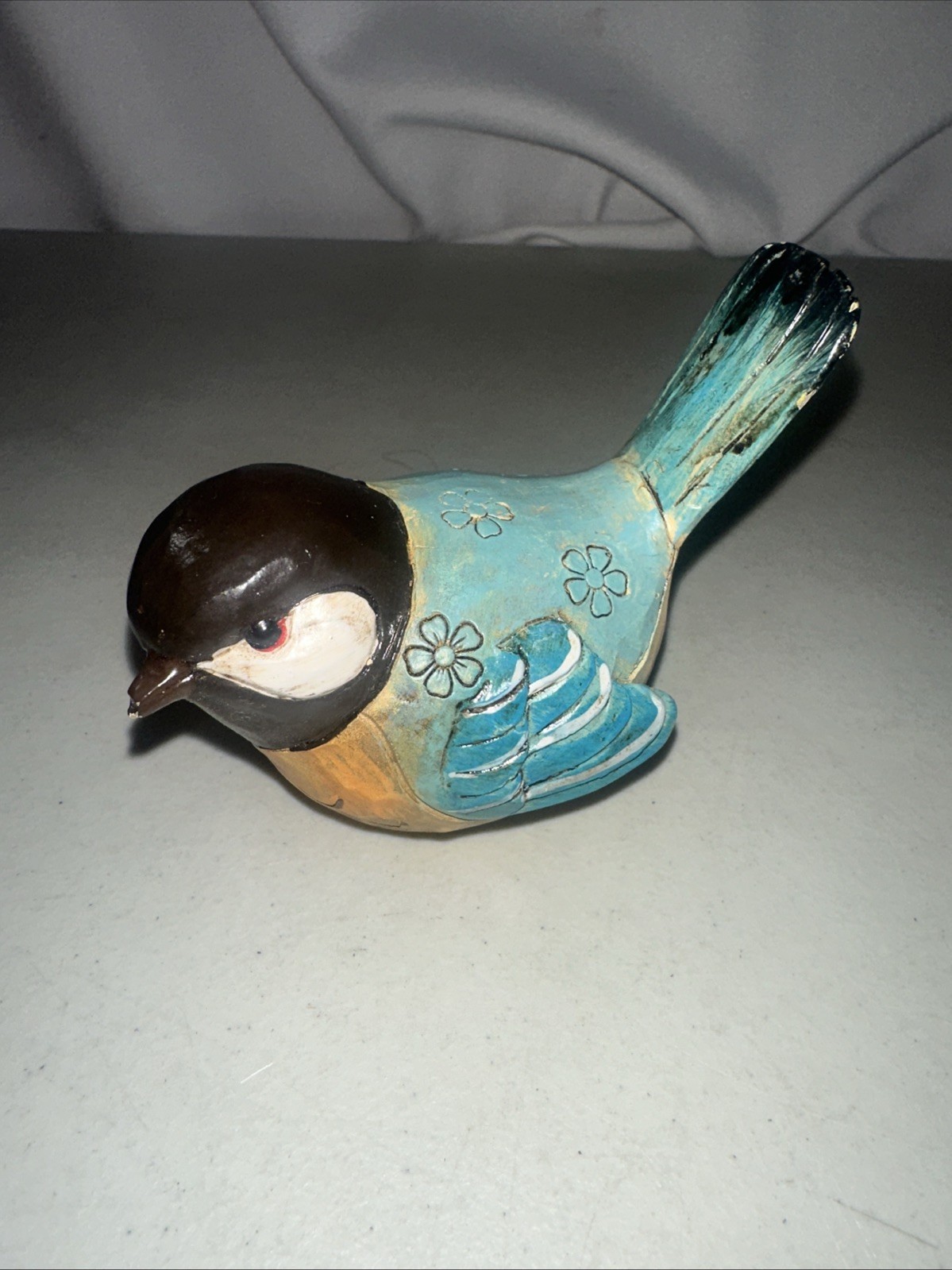 Blue Hand Painted Italian Sparrow Figurine Spring Garden Decor Bird 3.5'' Gift