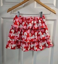 Gymboree Girls Skort Red w/ Pink  White Hearts Flare Tiered Ruffle Size 7