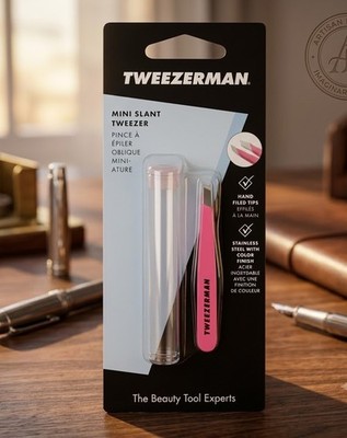 Tweezerman Mini Slant Tweezer Pink Stainless Steel Beauty Tool