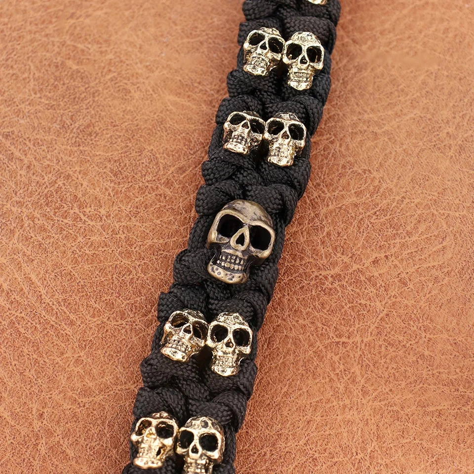 Pulseira masculina de corda trançada com caveira de metal ajustável paracord joias de sobrevivência - Imagem 3 de 4