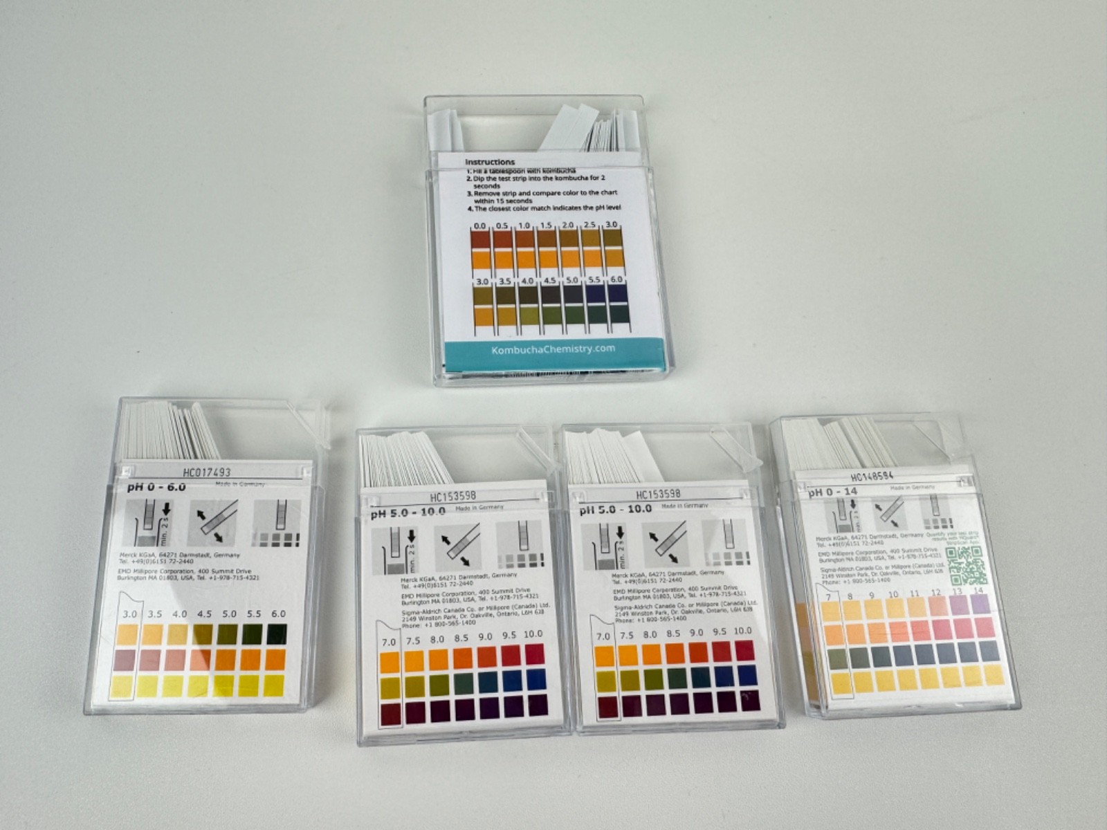 Lot of Supelco MQuant pH Indicator Strips 0-6.0, 5.0-10.0, 0-14 & Kombucha 0.0-6