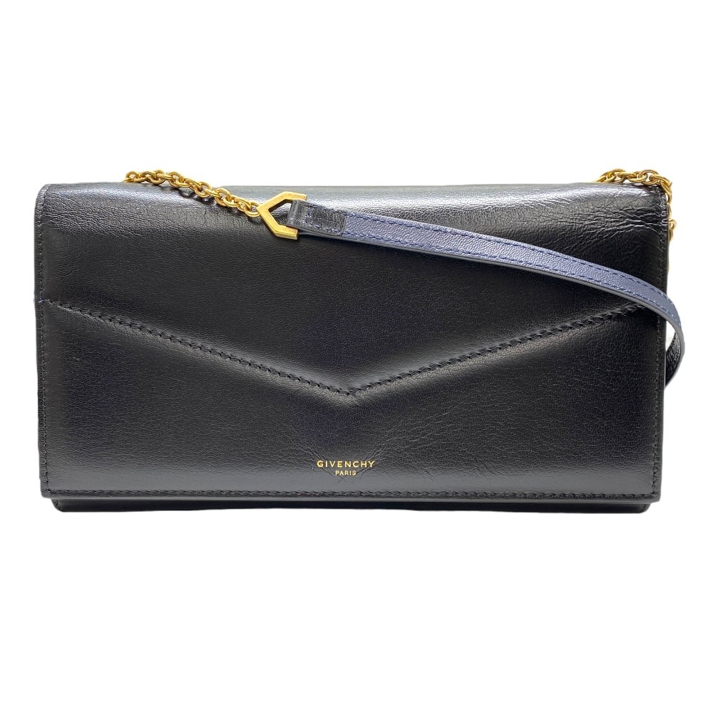 GIVENCHY Black Leather Wallet Chain Shoulder Bag Long Wallet Clutch