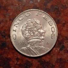 1974 MEXICO 5 PESOS COIN - #B7901