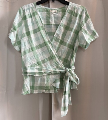 Max Studio Wrap Top Small Cotton Plaid Fairy Beach Boho Peasant Western 18069x