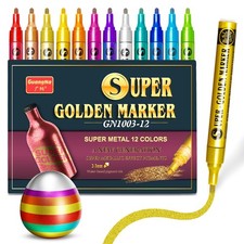 12 Colors Metallic Acrylic Paint Markers, Super Golden Glitter Markers Painting