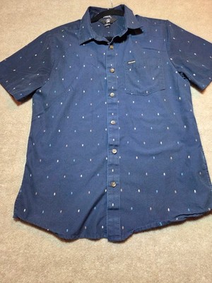 Volcom Modern Fit Navy Diamond Short Sleeve Shirt Button Down Mens Size Small