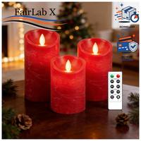 LED Kerzen Set 3Er Flammenlos Echtwachs Fernbedienung Flackern Rot