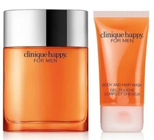 Clinique Happy For Men Cologne Spray 3.4 oz  Body Wash 1.7 oz Set - u/b