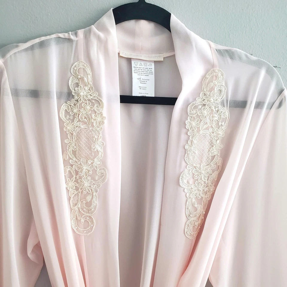 Bata Peignoir manga flauta apliques cuentas transparentes dinastía California L Foto 3 de 4