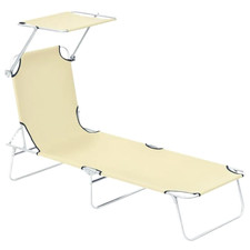 Transat Bain de Soleil Outsunny Pliable Inclinable Pare-Soleil 187x58cm Beige