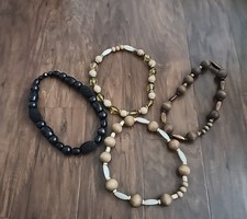 Beaded Necklace Set Boho Tribal Natural Wood  Resin Beads Artisan Jewelry