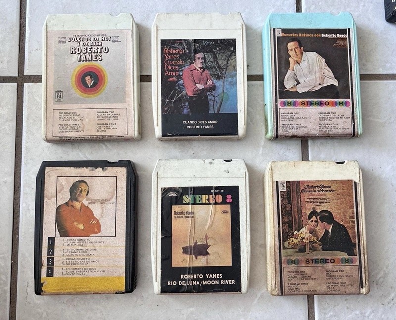 6 Roberto Yanes 8 Track Cartridge Tapes - Boleros de Hoy, Dices Amor, Moon River