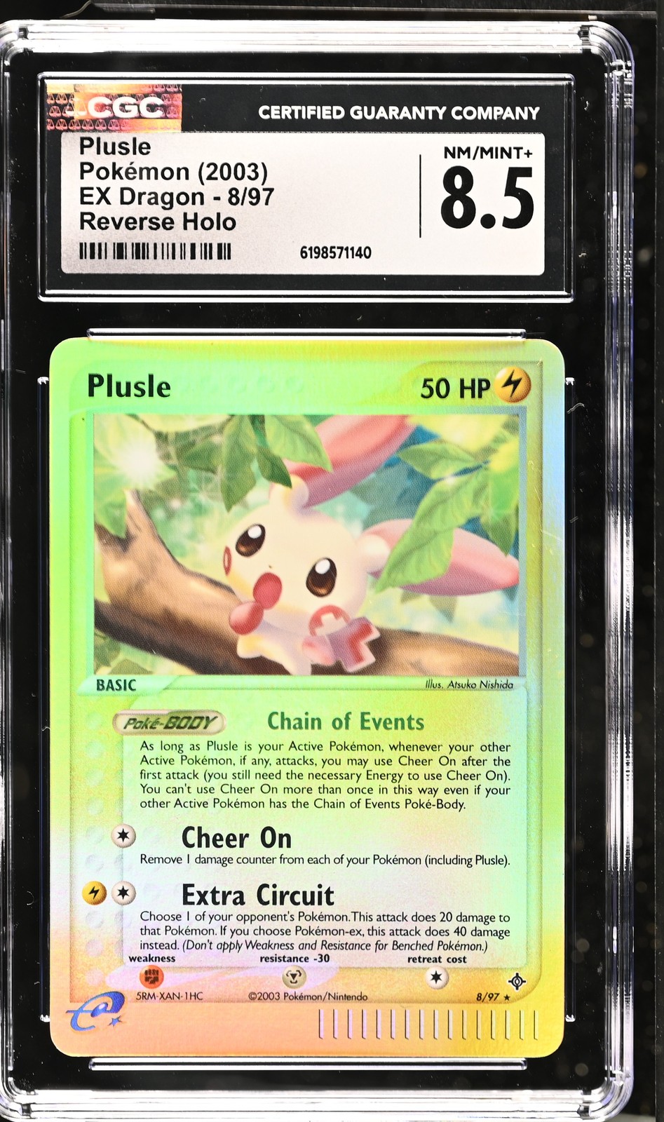 CGC 8.5 Plusle 8/97 EX Dragon Reverse Holo Pokemon Card