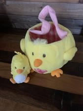Plush Fluffy yellow chic Easter Bunny Basket W/Handle  baby chic 2007 13x7"