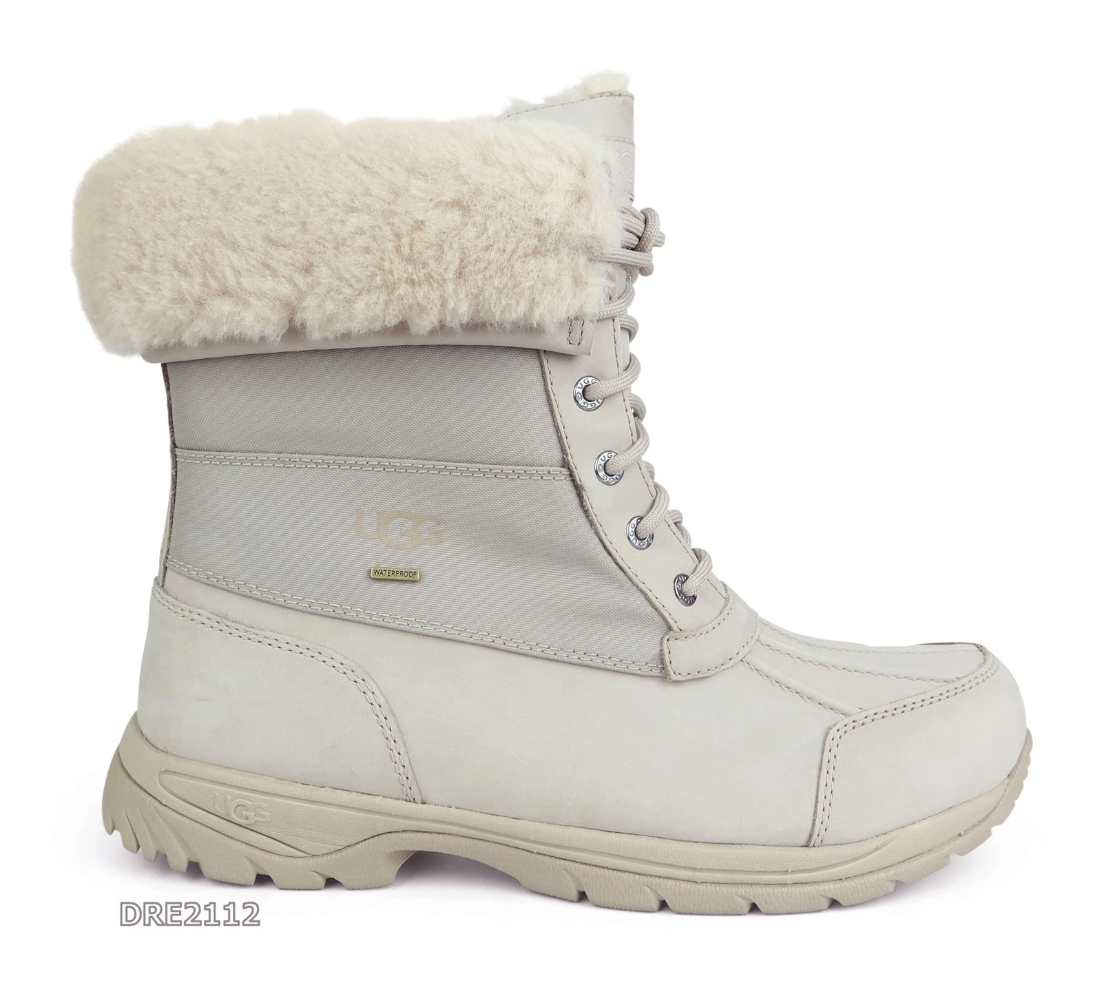 UGG Butte Mono Putty Leather Fur Boots Mens Size 7.5 -NEW-