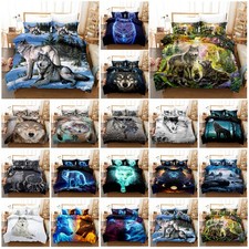 Grey Wolf Feather Dreamcatcher Galaxy Moon Doona Quilt Duvet Cover Bedding Set