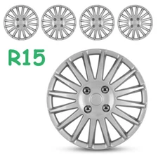 15" Set Of 4 Wheel Hub Caps Cover Replacement fits R15 Tire & Steel Rim Silver